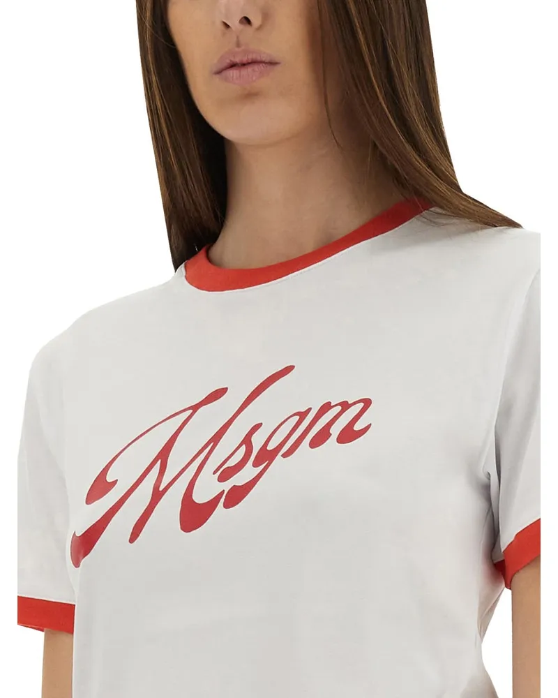 MSGM Logo-Embroidered Cotton T-Shirt — White White