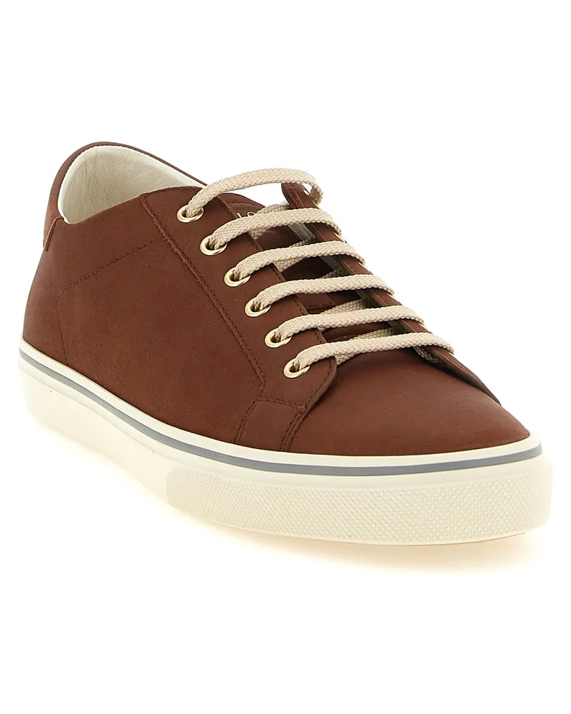 Brunello Cucinelli Calfskin Low-Top Sneaker — Brown Brown