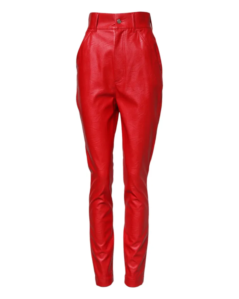 Dolce & Gabbana Women Red Viscose High Waist Tapered Trouser Pants Red