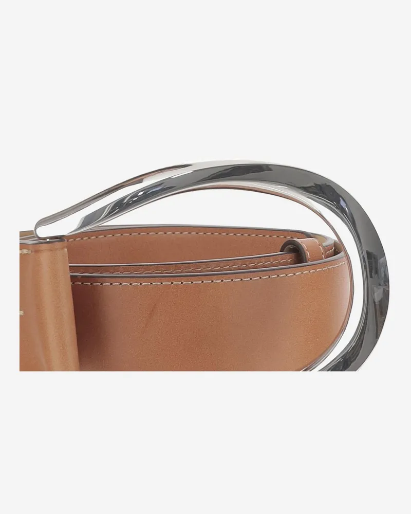 Ralph Lauren Women Leather Belt With Maxi Buckle Brown Cow Brown