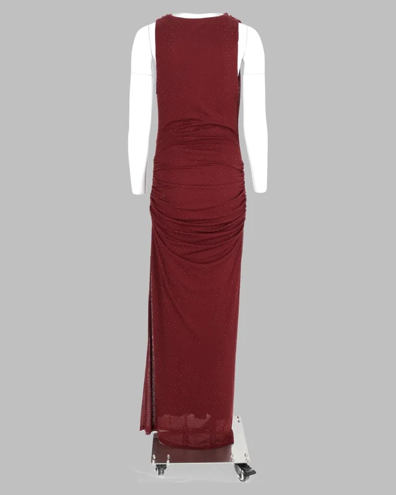ROTATE Birger Christensen Halterneck Dress — Burgundy Burgundy