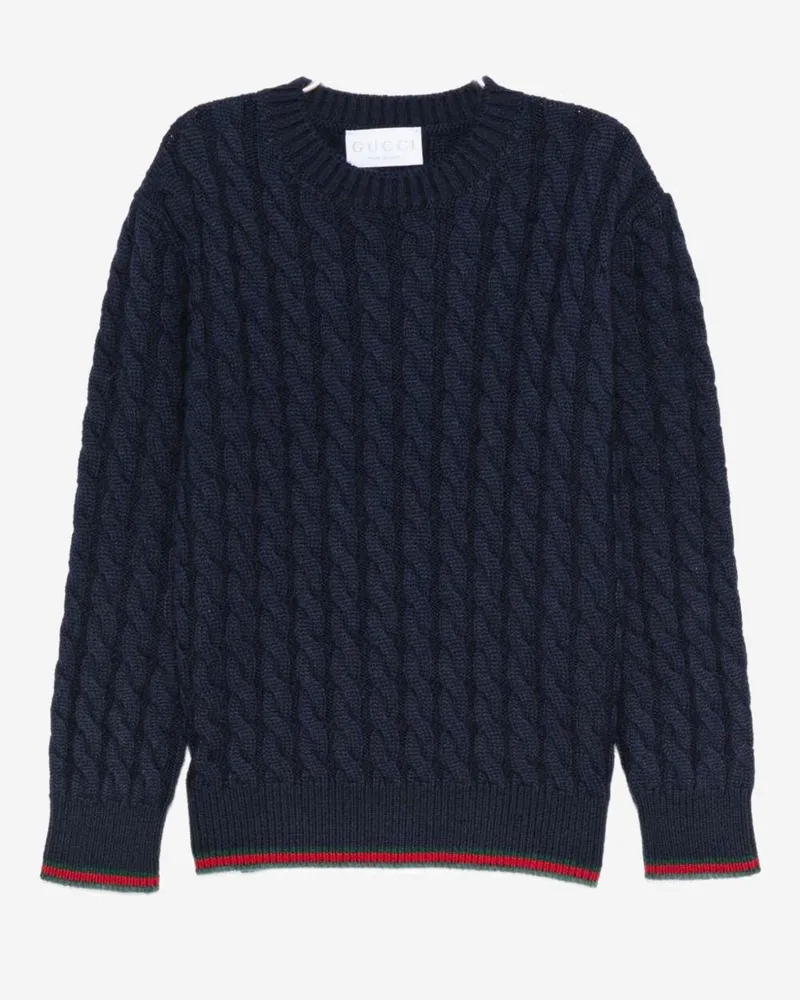 Gucci Kids' Wool Sweater With Web Detail Navy Navy