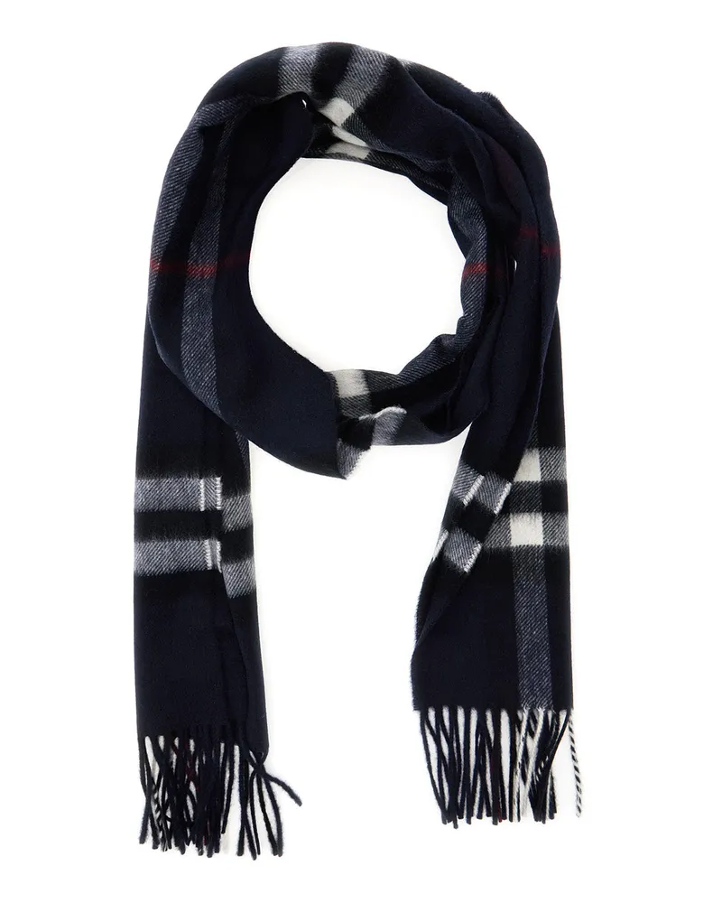 Burberry Women's Scarf Fringed Edge Blue Cashmere Scarfs Navy