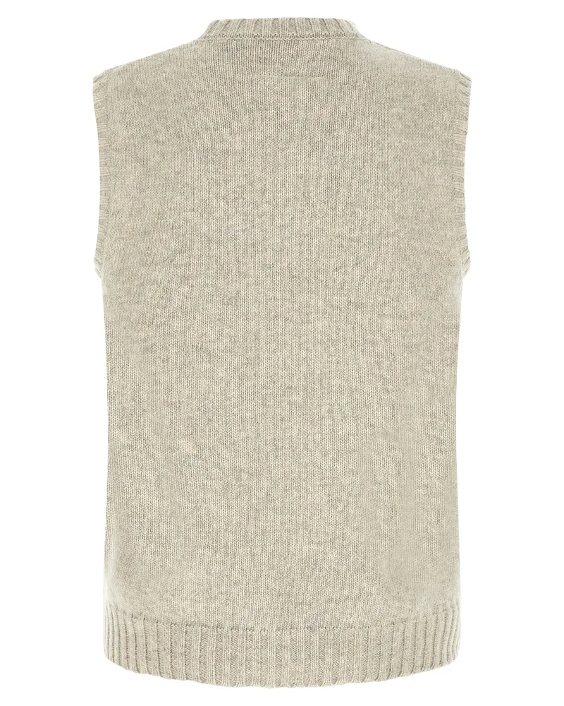 Maison Margiela Logo-Embroidered Wool Blend Vest — Beige Beige