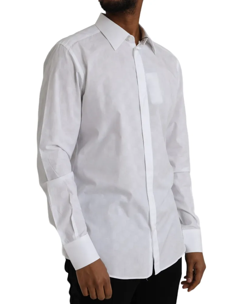 Dolce & Gabbana Men's White Polka Dotted Cotton Dress Gold Shirt White