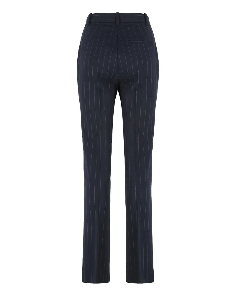 Pinko Chalk-Striped Wool Blend Trousers — Blue Blue