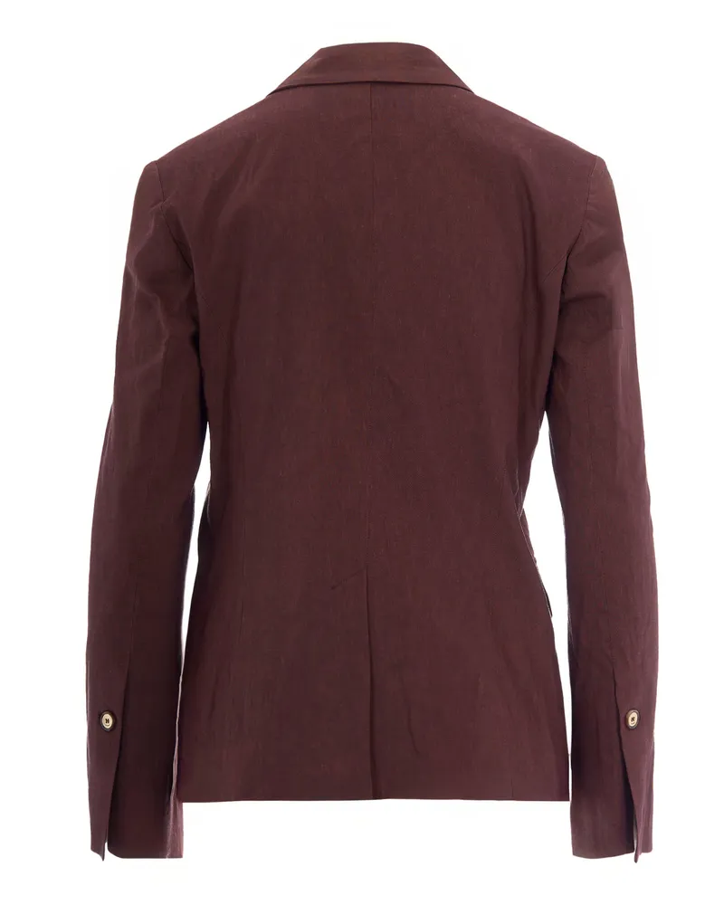 Pinko Women's Linen Jacket Freda Brown Earth X Plants Shell Brown