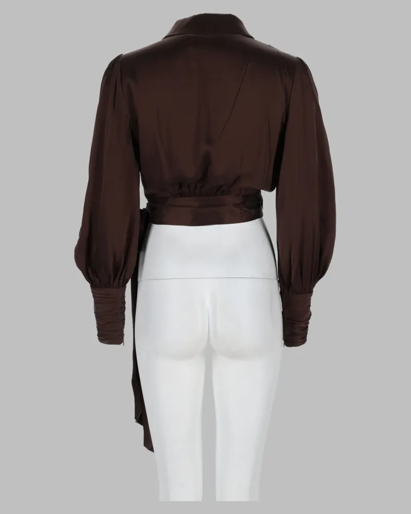 Zimmermann Silk Wrap Blouse — Brown Brown
