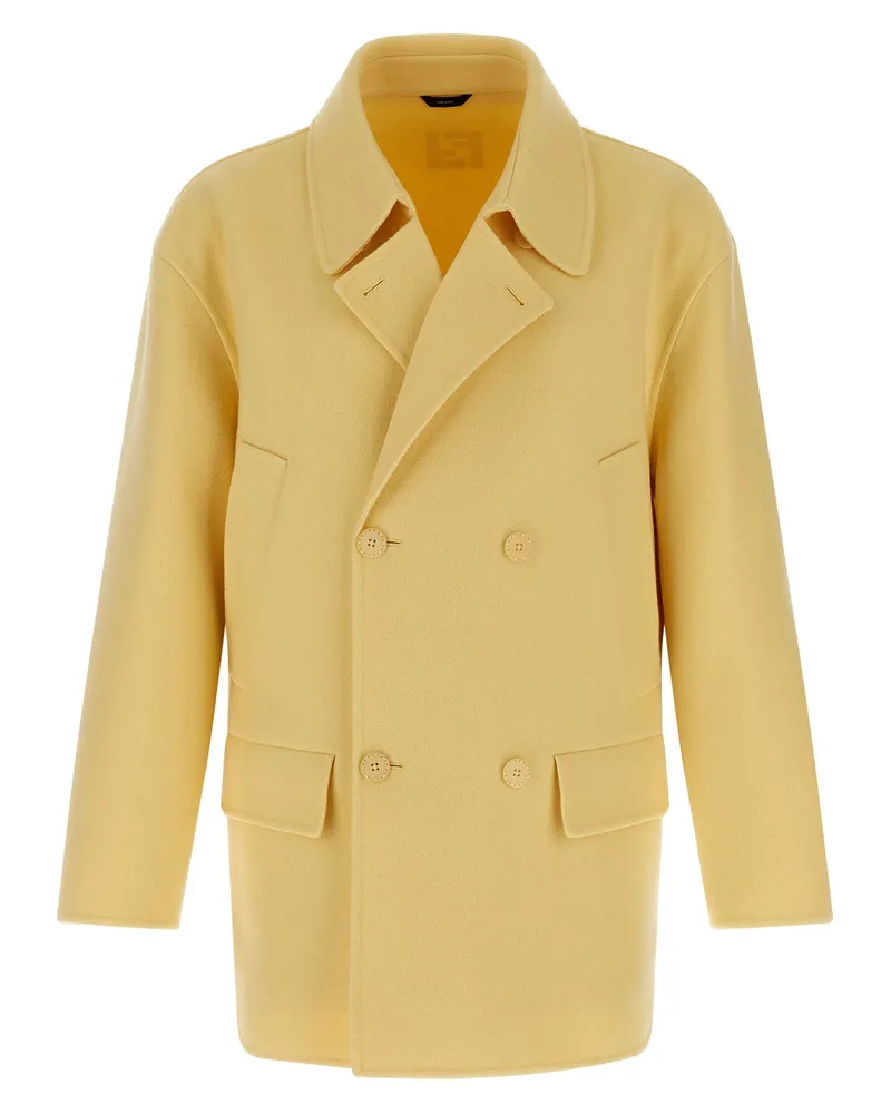 Fendi Men's Bicolor Virgin Wool Coat Clothing Yellow