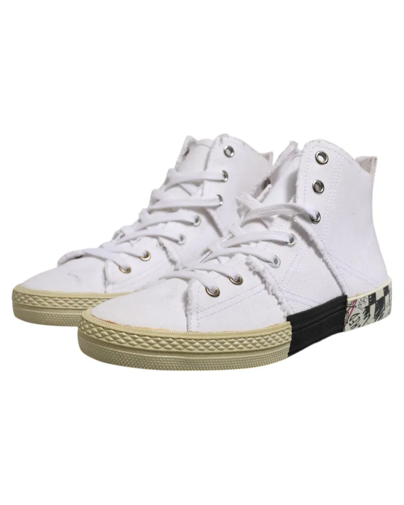 Maison Margiela White Lace Up Mid Top Women Sneakers Shoes Canvas White