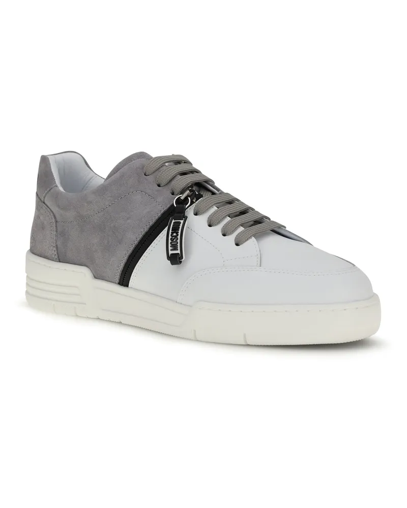 Moschino Men's Leather Sneakers Grigio+bianco+nero Multicolor