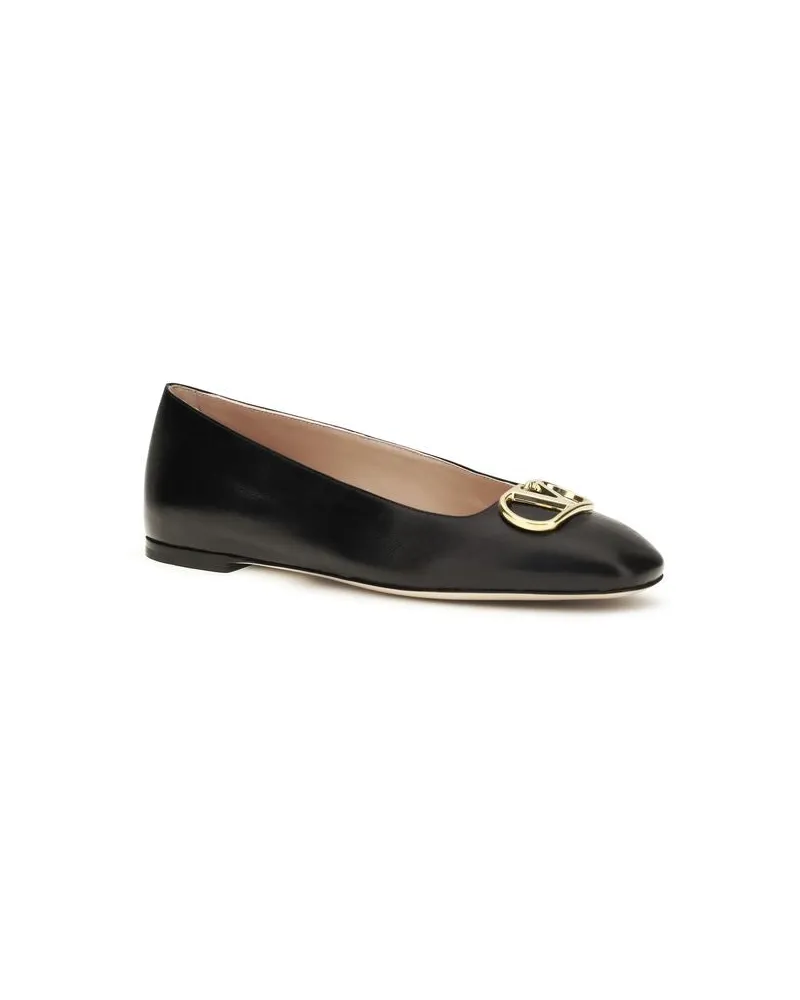 Valentino Garavani Women's Black Calf Leather Bos Taurus Ballet Flats Black