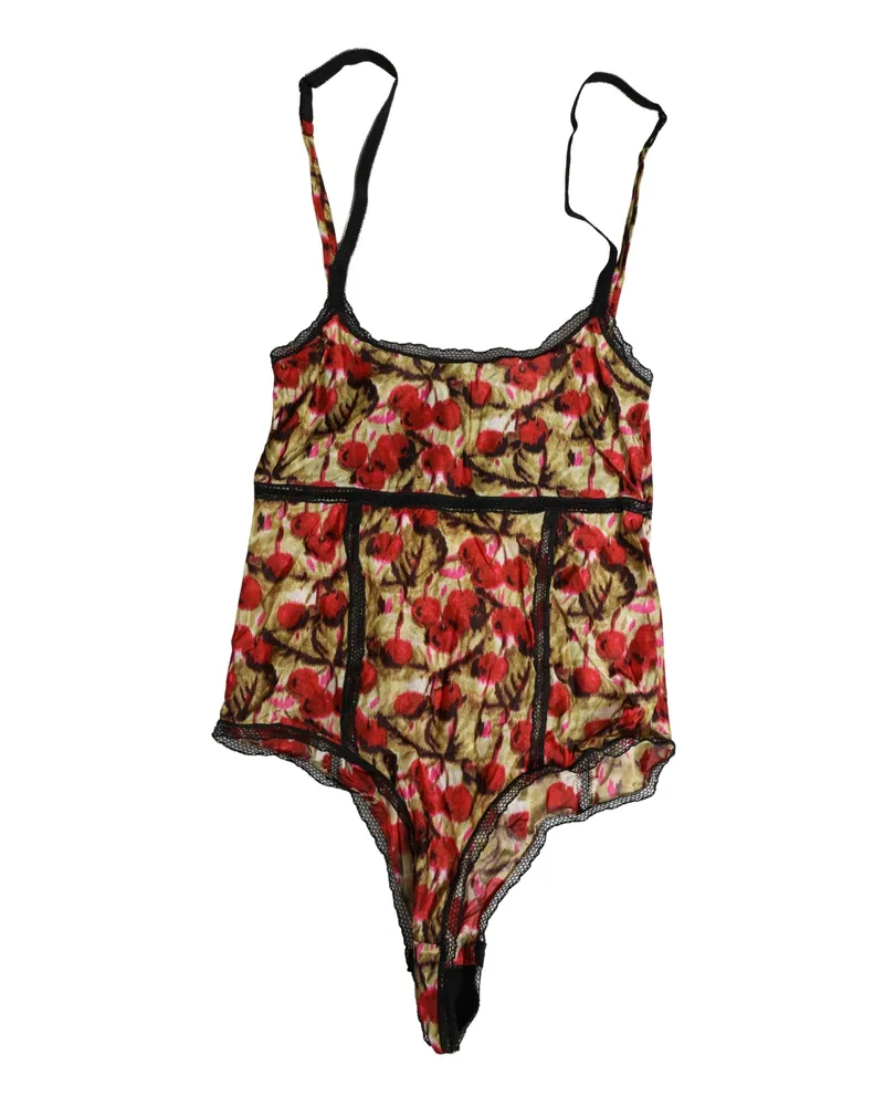 Roberto Cavalli Women's Multicolor Cherryprint Lace Bodysuit Underwear Clothing Multicolor