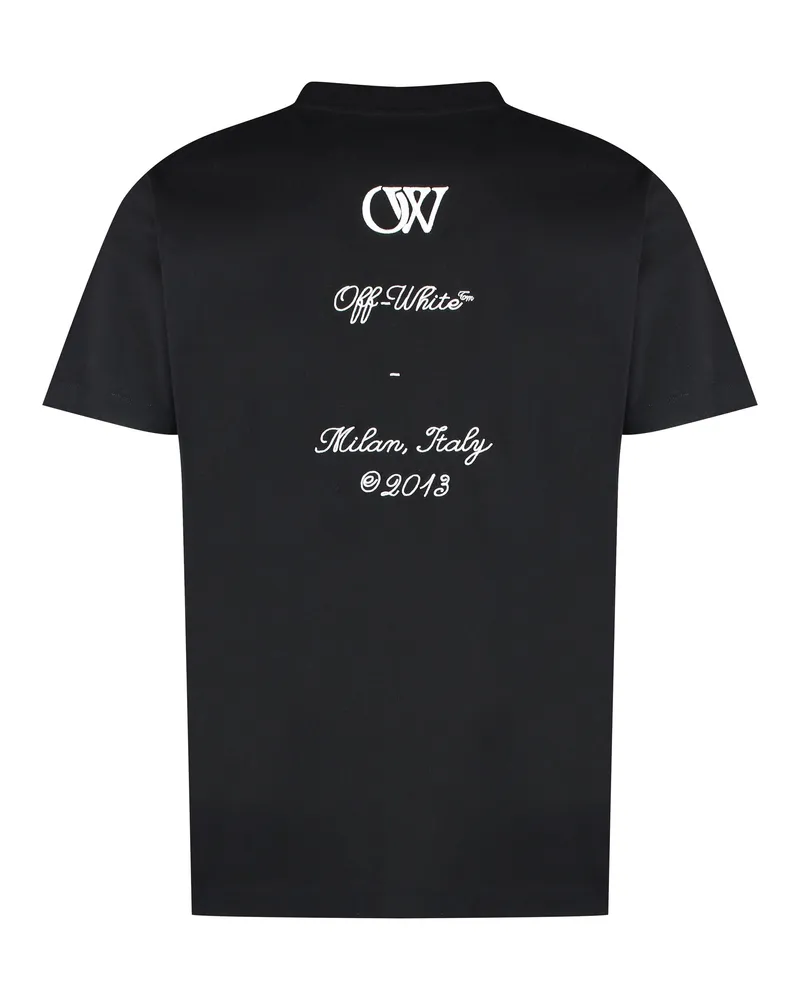 OFF-WHITE Logo-Embroidered Cotton T-Shirt — Black Black