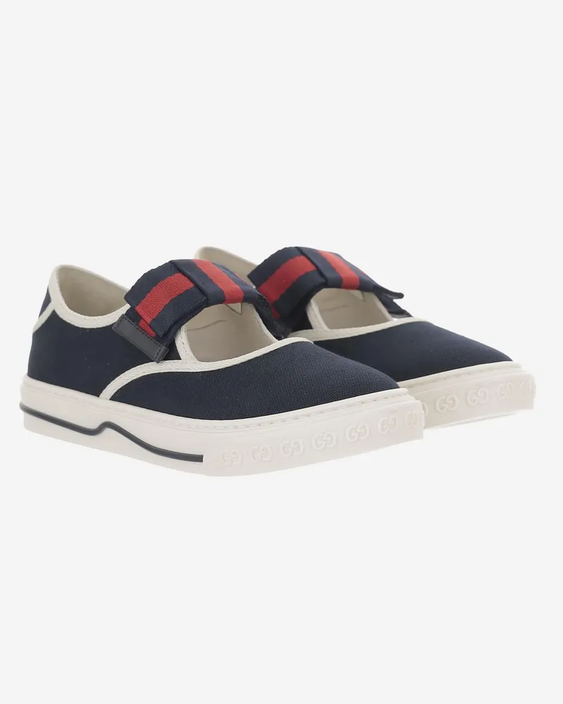 Gucci Girls' Sneakers With Web Ribbon Navy Fabric Navy