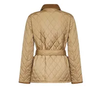 Belted Quilted Nylon Jacket — Beige