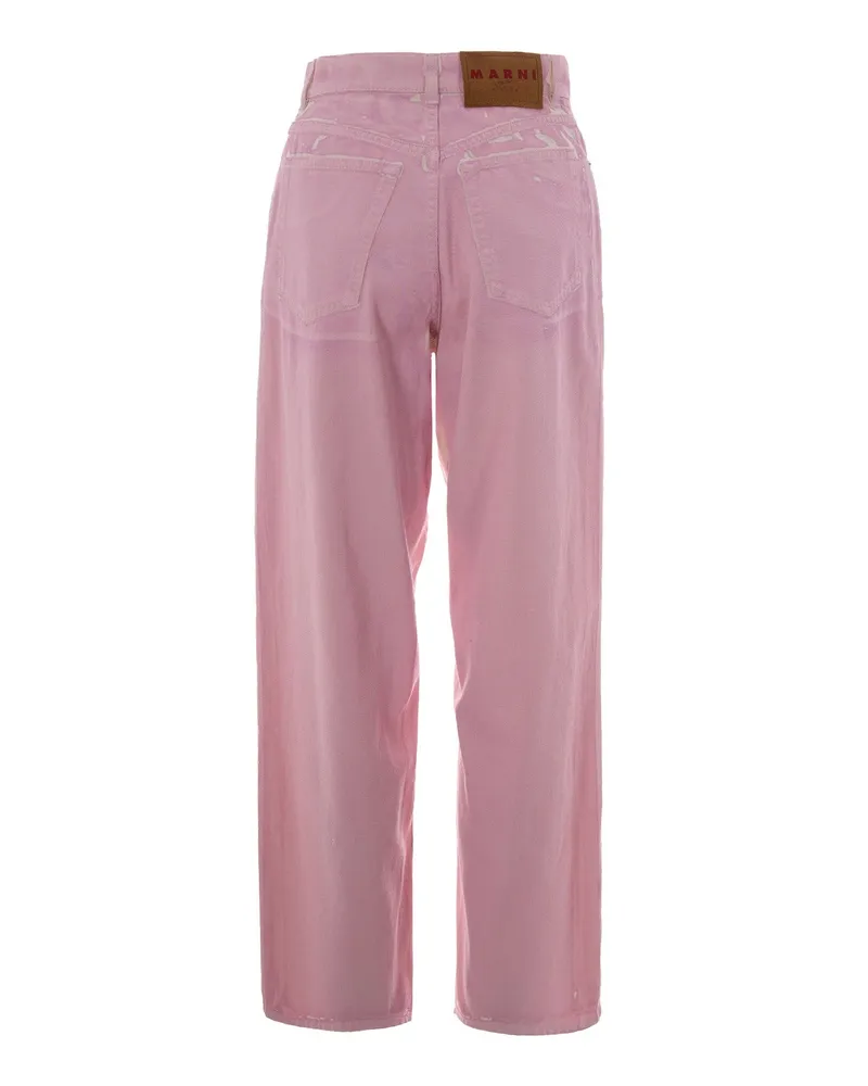 Marni Women's Jeans Pink Washed Denim Gummy Trousers Pink