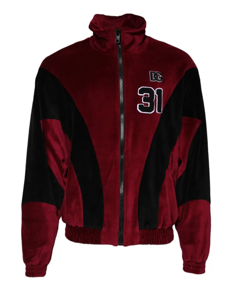 Dolce & Gabbana Men's Red Black Cotton Logo Fullzip Bomber Jacket And Polyester Nylon Clothing Red