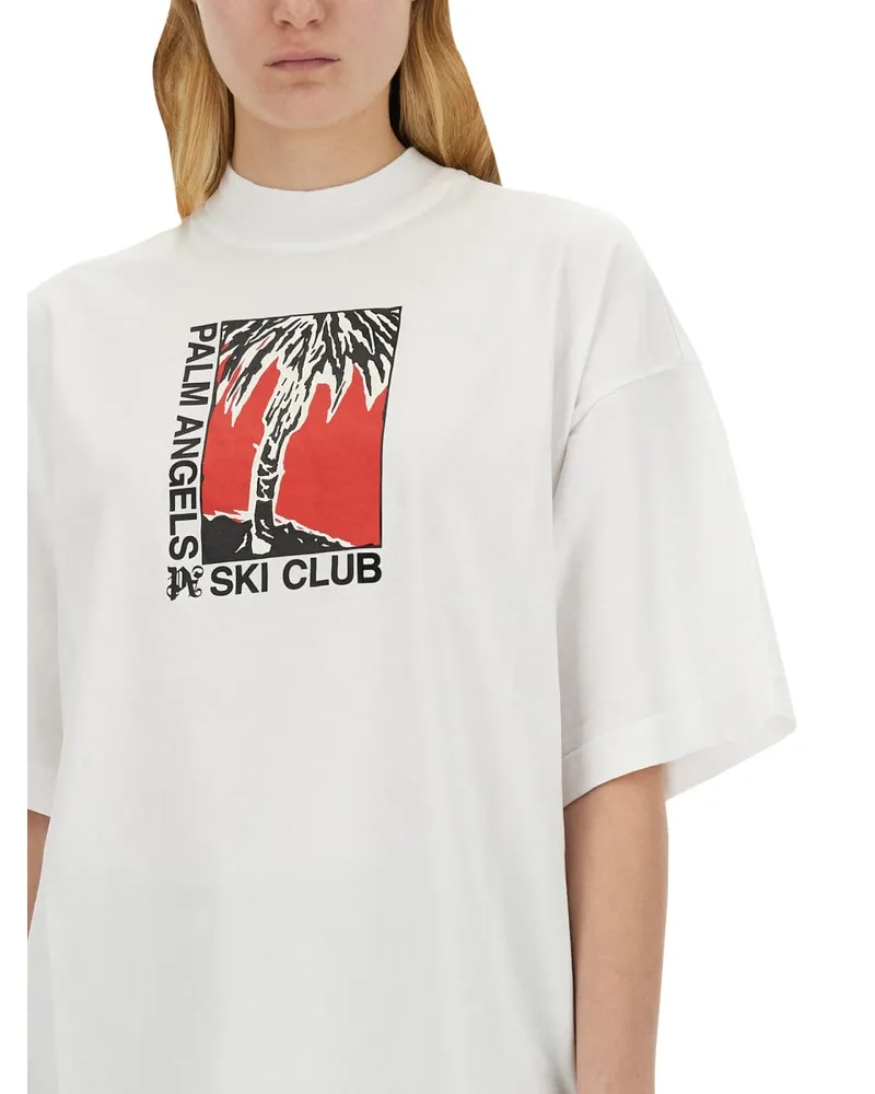 Palm Angels Logo-Embroidered Cotton T-Shirt — White White