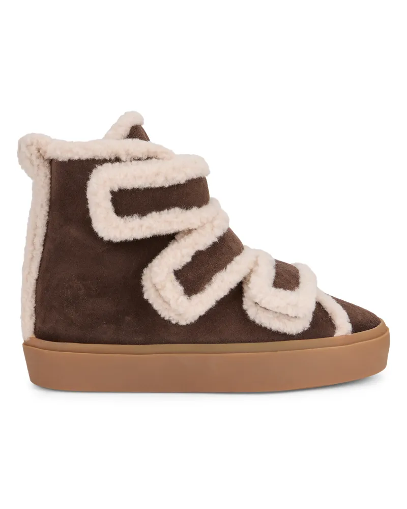 INUIKII Suede with Shearling Trim Ankle Boots — Brown Brown