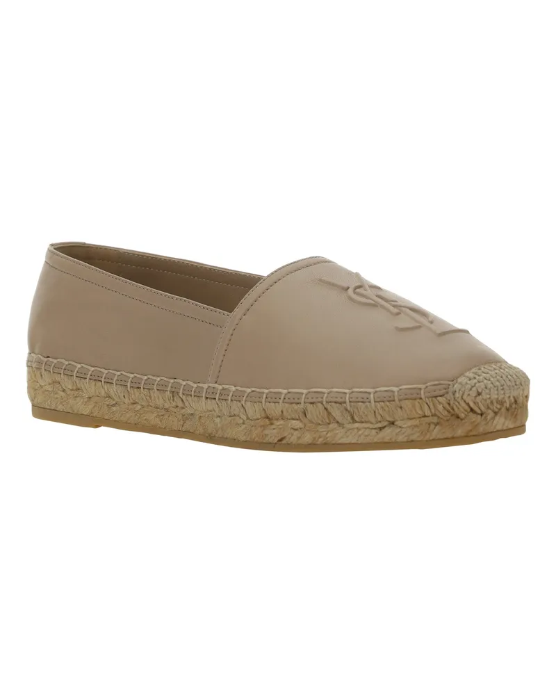Saint Laurent Women's Lambskin Espadrilles Shell Flat Shoes Beige