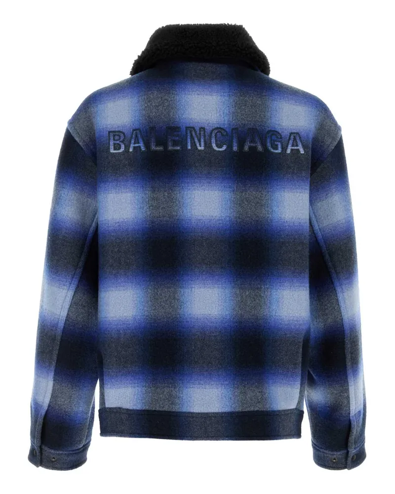 Balenciaga Men's Embroidered Wool Bomber Jacket Blue-Black Giacche E Gilet Blue/black Blue