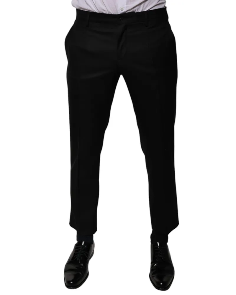 Dolce & Gabbana Men Black Wool Tapered Formal Dress Pants Virgin Black