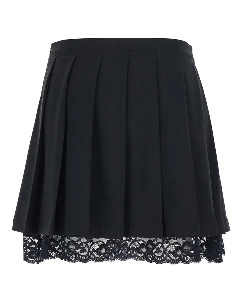 Jucca Pleated Lace-Hem Skirt — Black Black