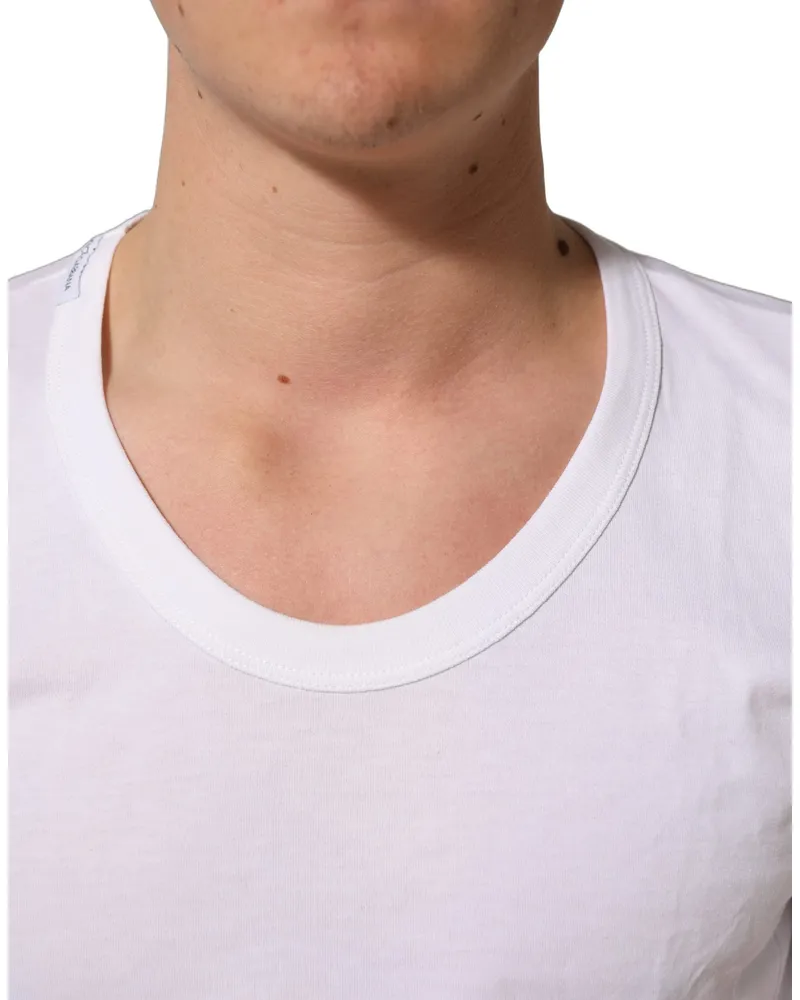 Dolce & Gabbana Men's White Cotton Short Sleeve Round Neck T-Shirt White
