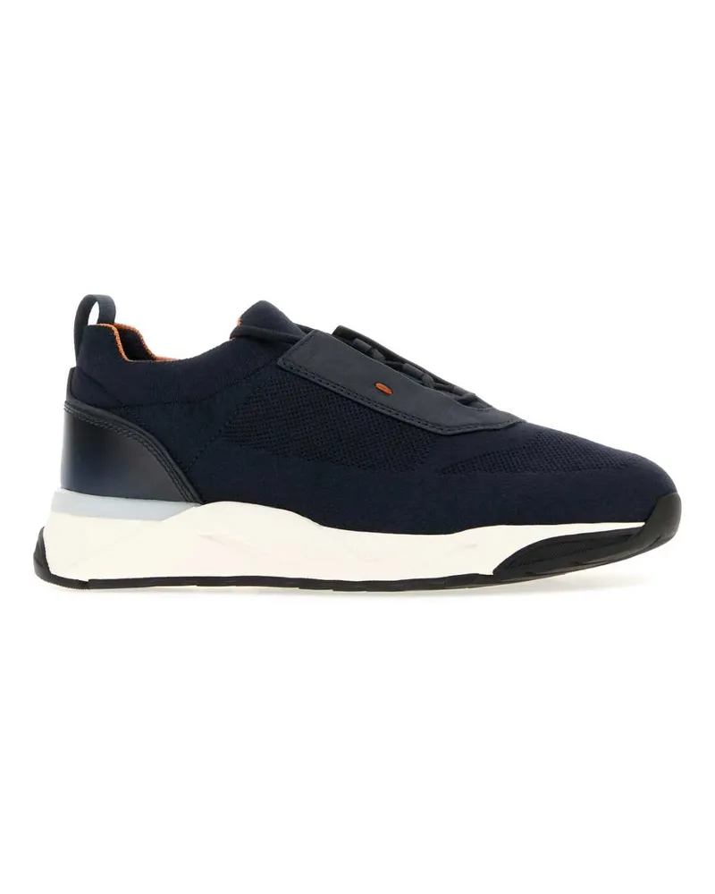 Santoni Knit-and-Leather Hybrid Sneaker — Navy Navy