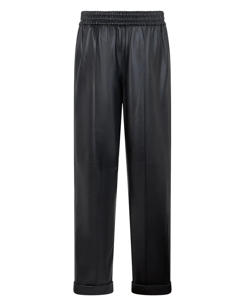 Celine Women's Trousers Lambskin Black Leather Black