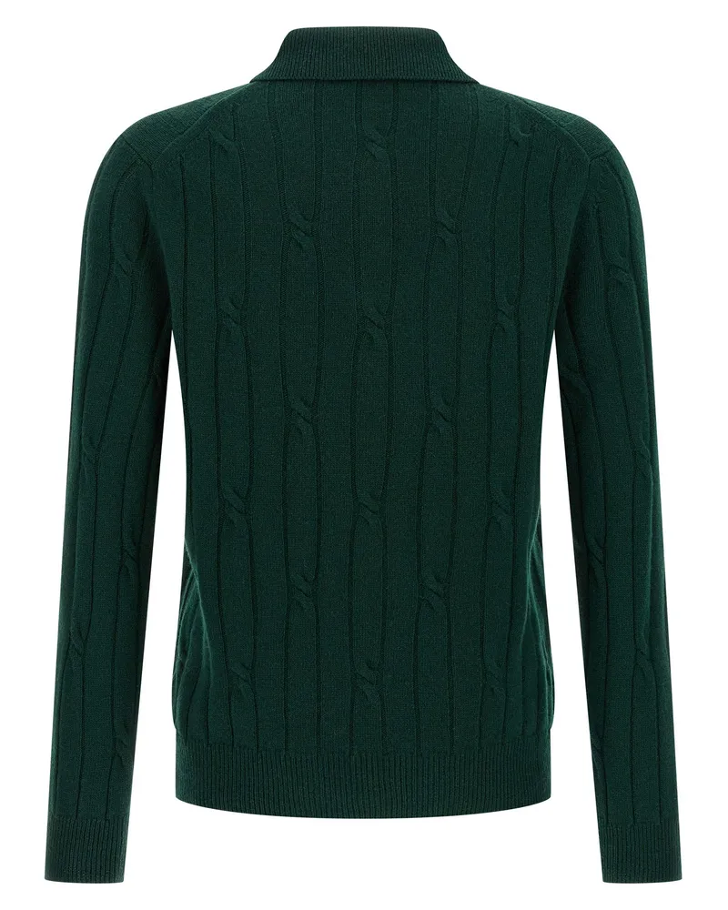 Zanone Cable-Knit Wool-Cashmere Polo Shirt — Green Green