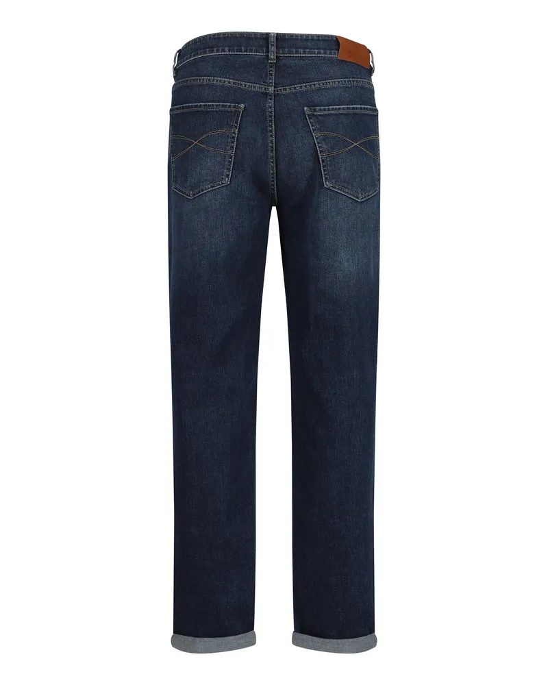 Brunello Cucinelli Men's Straight Cotton Jeans With Five-Pocket Design Denim Scuro Navy