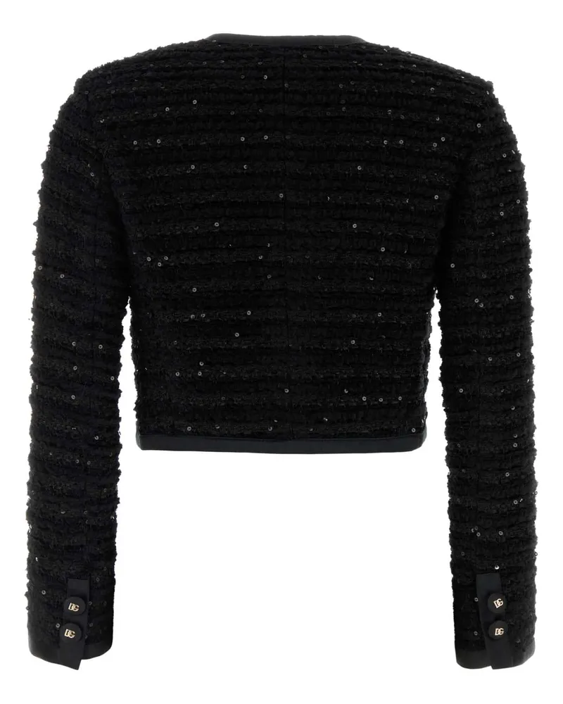 Dolce & Gabbana Women's Sequin-Embellished Tweed Blazer Black Viscose Polyester Wool Blazers Black