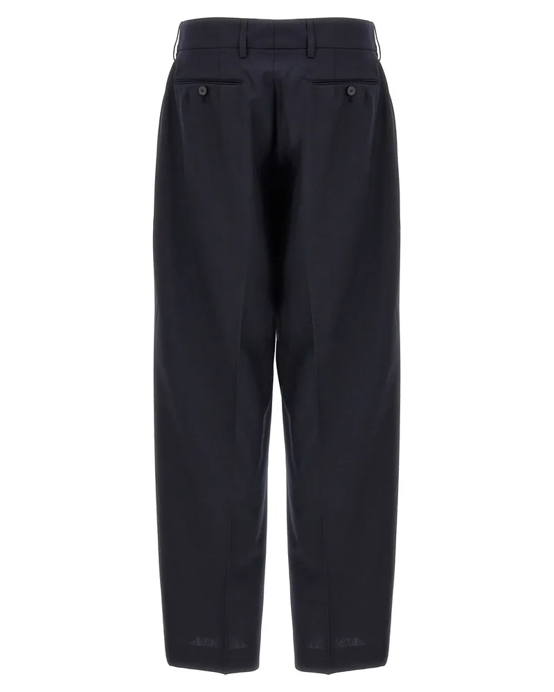 Cellar Door Front-Pleat Wool Blend Trousers — Black Navy
