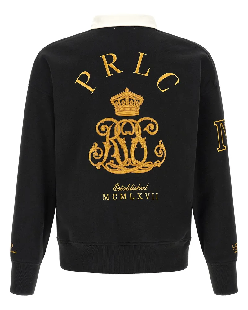 Ralph Lauren Big Pony Logo-Embroidered Rugby Sweatshirt — Black Black