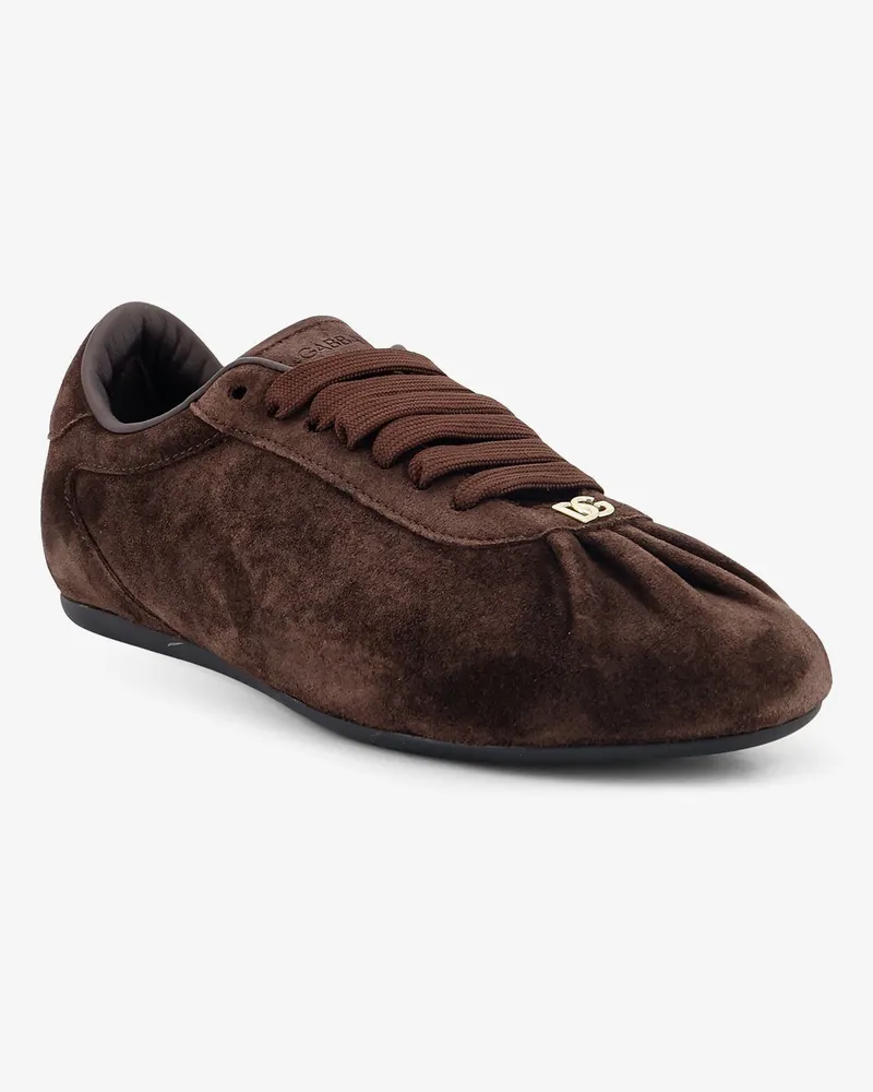 Dolce & Gabbana Women's Sneakers Soft Ballet Brown Suede Trainers Brown