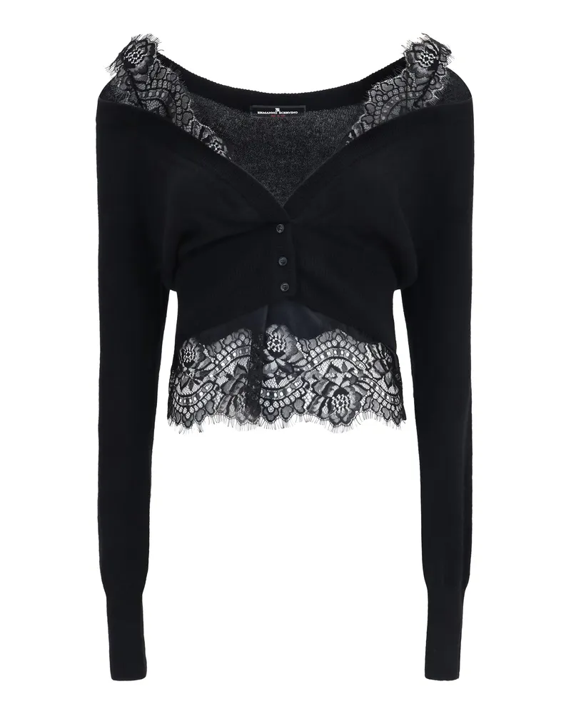 Ermanno Scervino Women's Cashmere Lace Cardigan Black (capra Hircus) Sweater Black