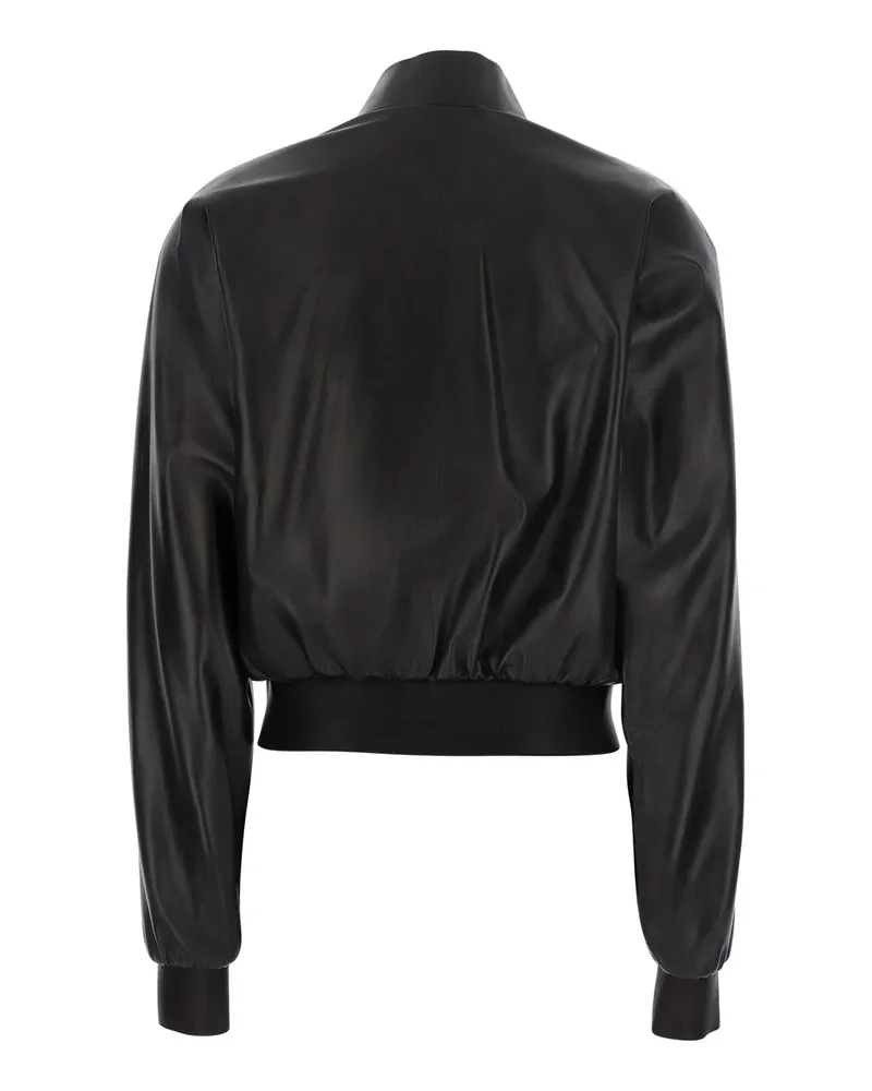 Gucci Women's Cropped Leather Bomber Jacket Brown Coat Brown
