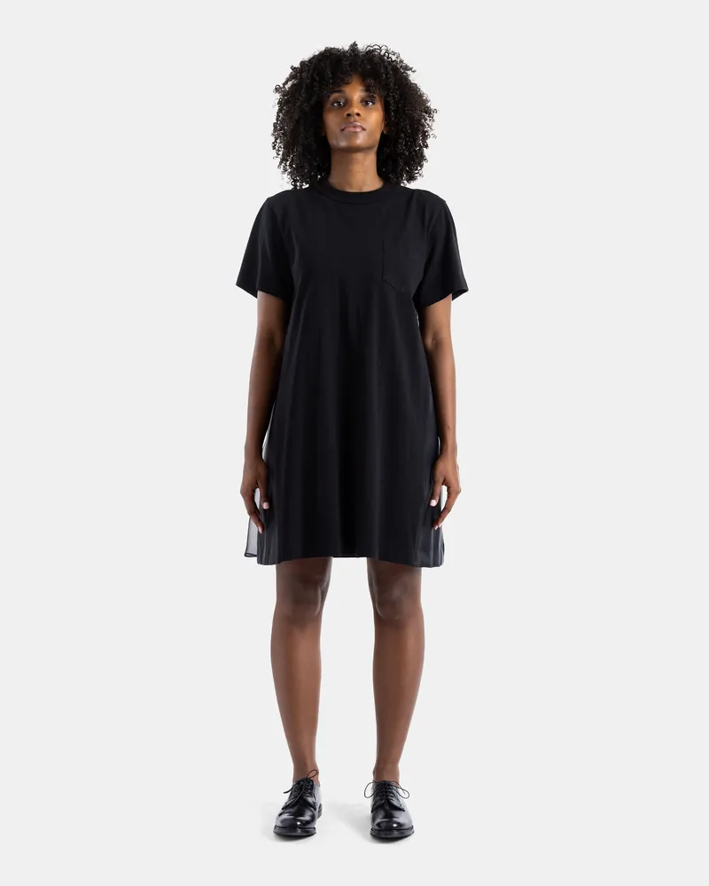 Sacai Women's Black Jersey And Nylon Hybrid Dress Black