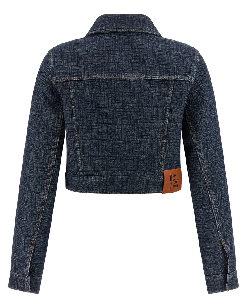 Fendi Padded FF Jacquard Denim Bolero Jacket — Navy Navy