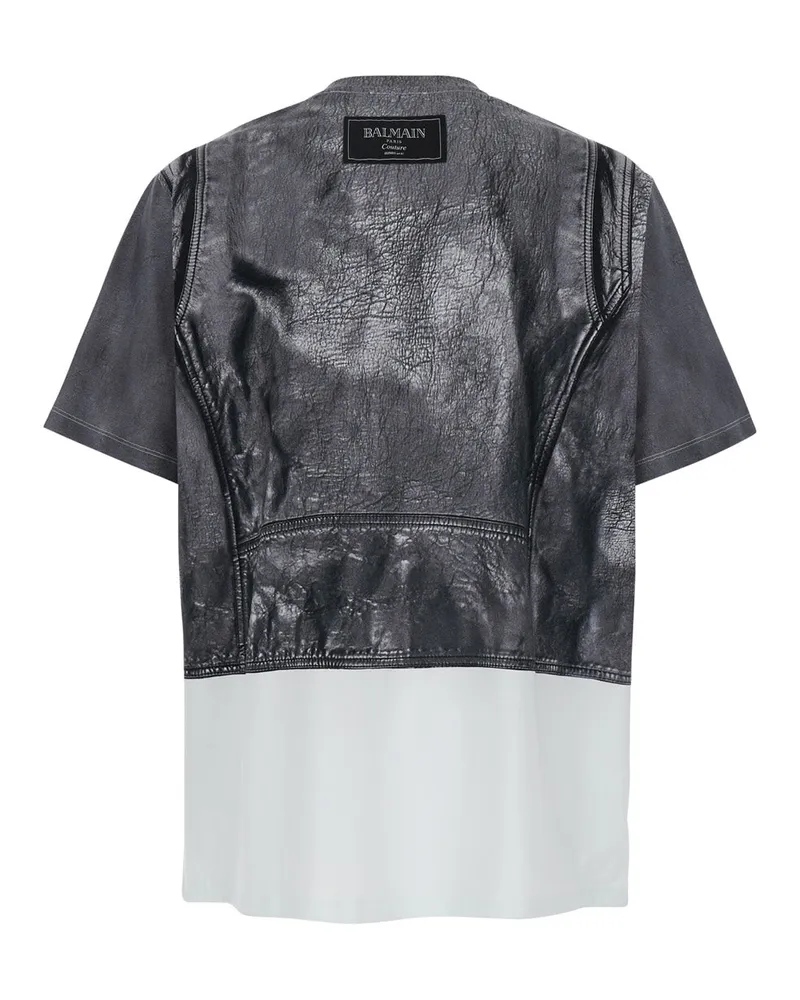 Balmain Men's Black And White Layered Design Crewneck T-Shirt White-Black Cotton T-Shirts White/black Polos White