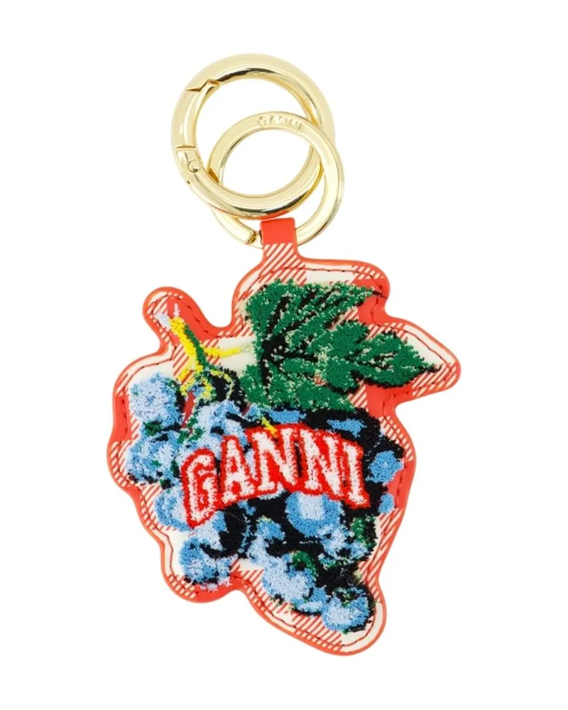 Ganni Women's Grape Keyring Leather Red Calfskin Accessories Keychains Red