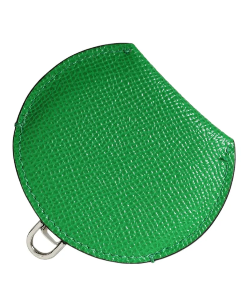 Dolce & Gabbana Women's Green Calfskin Leather Round Logo Hand Mirror Holder Calf Accessory Green