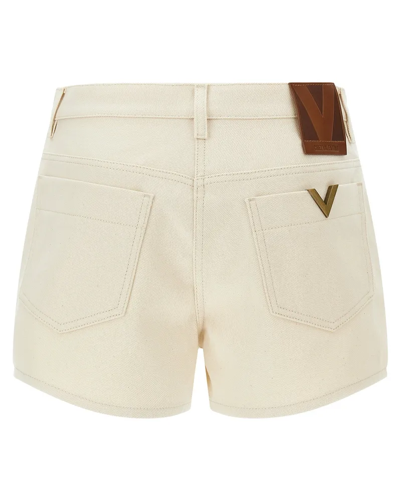 Valentino Garavani Garment-Dyed Denim Shorts — Cream Cream