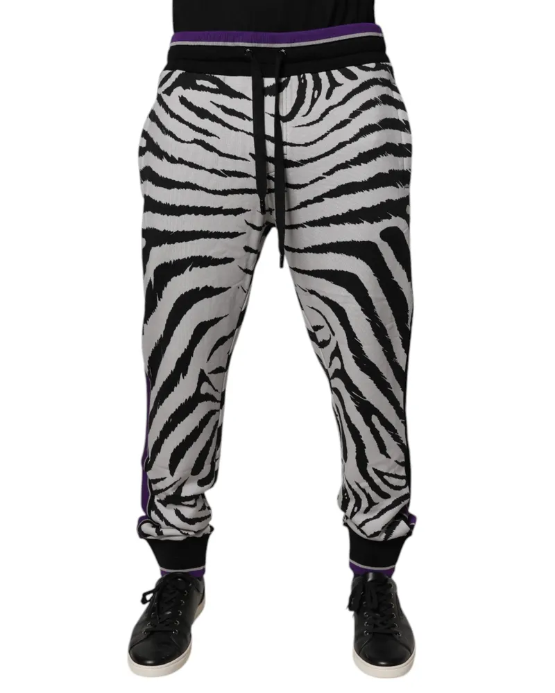 Dolce & Gabbana Black White Zebra Men Jogger Sweatpants Pants And Cotton Black