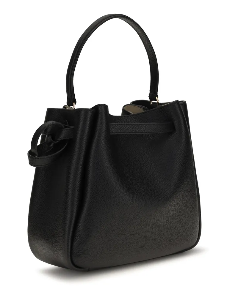 Tory Burch Women's Bucket Bag Romy Hammered Leather Black Calf Black