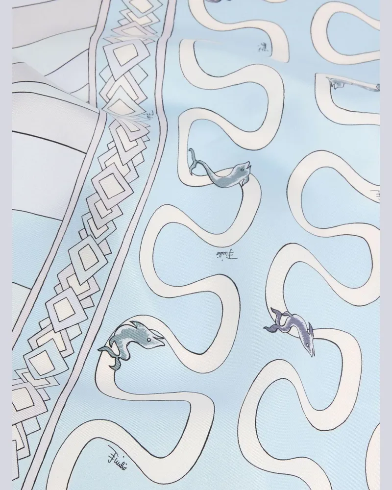 Emilio Pucci Silk Twill Printed Foulard Scarf — Light Blue Light