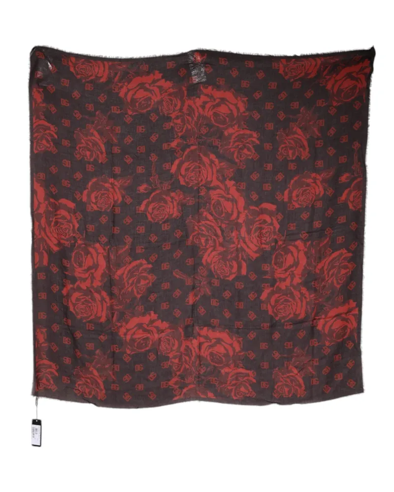 Dolce & Gabbana Women's Black Red Floral Modal Wrap Shawl Scarf And Wool Black
