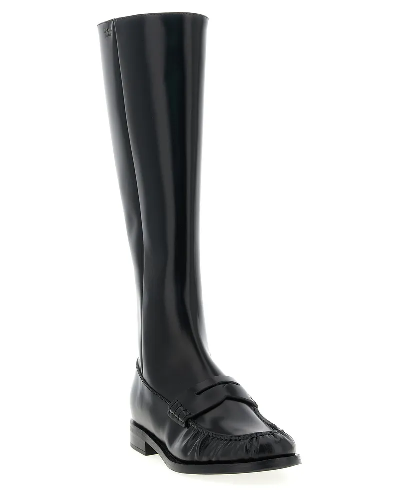 Prada Brushed Calf Leather Boot — Black Black
